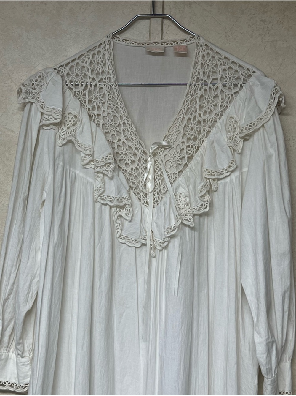 Adonna vintage white crochet ruffle long sleeve peasant cottagecore nightgown - Picture 3 of 14